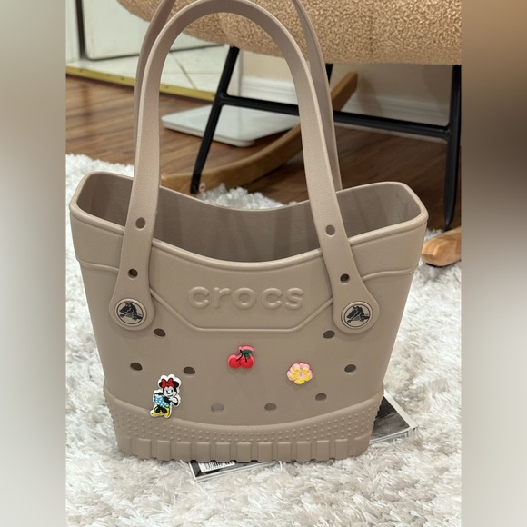 CROCS Classic Tote Bag Beige with Jibbitz Charms - Picture 1 of 4